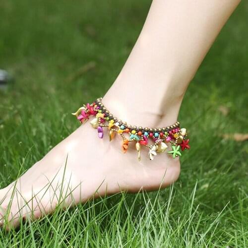 S2322 Bohemian Fashion Jewelry Colorful Elephant Pendant Beaded Anklet Handmade Wax Thread Woven Beads Anklets