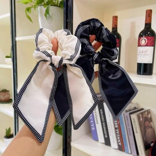 New Women Elegant Rabbit Ears Houndstooth Bow Scrunchie Hair Tie Rubber Bands Headband Hair Bands Hair Accessories Headwear