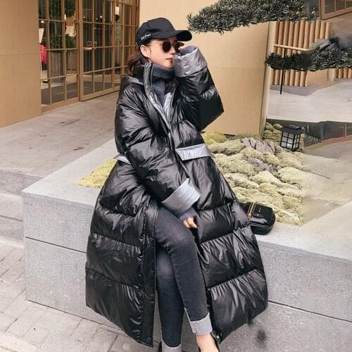 2021 Winter Cotton Jackets Womens Long Parkas Slim Hooded Stand-Up Collar Warm Coats Female Size Black/Navy Blue Overcoats C30