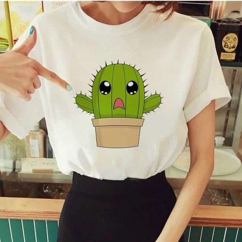 Cactus Embrace Print Women T-shirts Animated Modern T shirt Female Clothes Beautiful Casual Tshirt 2021 New Exquisite Arrivals