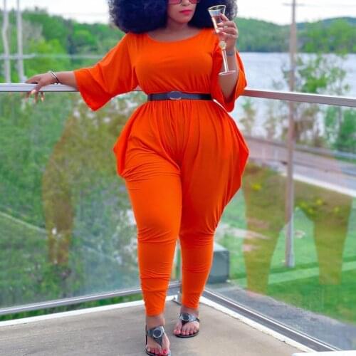 African Orange Jumpsuits Plus Size 3XL 4XL Loose High Waisted Solid Large Fashion High Street Female Rompers & Jumpsuits Big New
