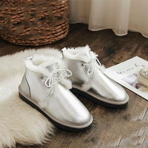 2021 New Color Best Genuine Sheepskin Leather Woman Snow Boots 100% Natural Fur Snow Boots Warm Wool Womens Winter Boots