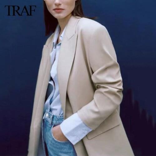 TRAF Womens Clothing 2021 Plaid Double Breasted Blazer Vintage Coat Fashion Notched Collar Long Sleeve Ladies Classic Top