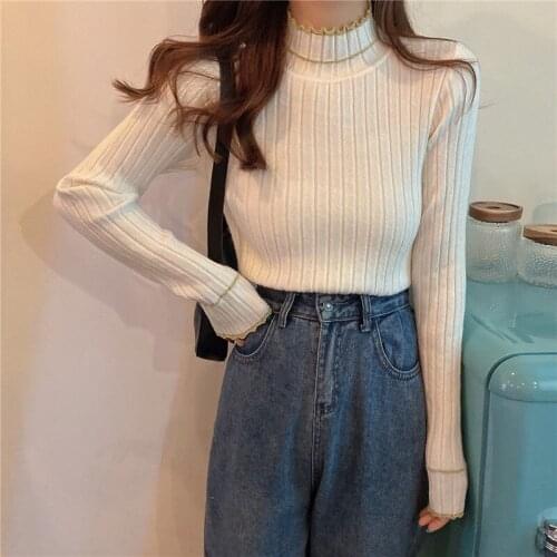 Woman Sweaters Pullover Half-High Collar Inner Wear Autumn Winter Wooden Ear Slim Fit Pullover Knitting Women Femme Chandails