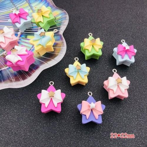10pcs Resin Flatback Hot Five Star with Bow Charm Kawaii Pendant for Earring, Keychain, Jewelry, Scrapbooking, DIY, Necklace
