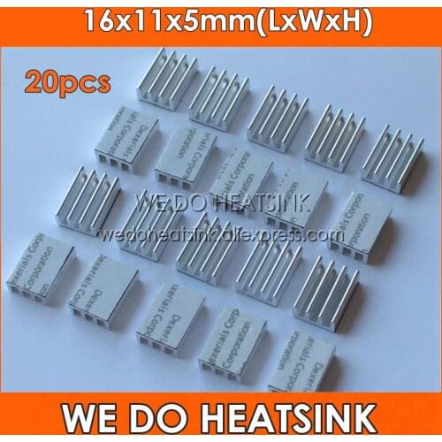 20pcs 16x11x5mm Extruded CPU Aluminium Heat Sink With Thermal Conductive Tape Heatsink Power Fans & Cooling
