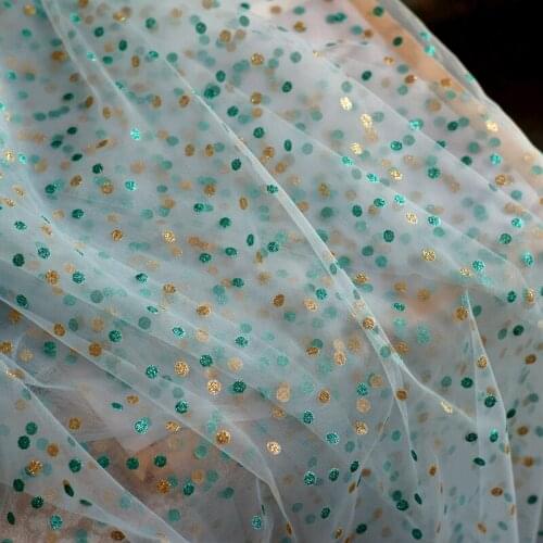 8 Colors Gold Powder Dots Net Tulle Mesh Lace Fabric For Dolls Clothing, Girls Dress Making High Quality 1.5 Meters Height Width