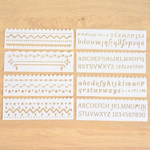8pc Stencil Letter Openwork Painting Template DIY Scrapbooking Album Decorative Bullet Journal Number Office School Supplies