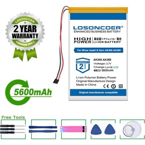 LOSONCOER Battery 5000mAh PR-754680N Battery For IRIVER Astell & Kern AK300 AK320 AK380 Player Batteries