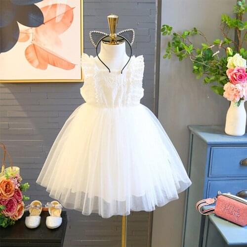 Girls White Wedding Party Dress 2021 New Summer Children Floral Lace Dresses Girl Solid Princess Costumes Casual Vestidos 3-7Y