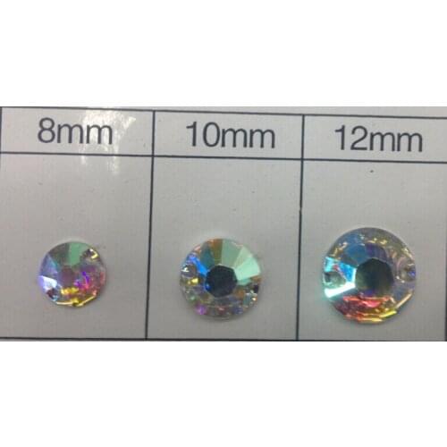 Free shipping~!50~1000pcs/Lot, 8mm,10mm,12mm Flat Top Round shape crystal AB color Flat Back Sew On Resin stones