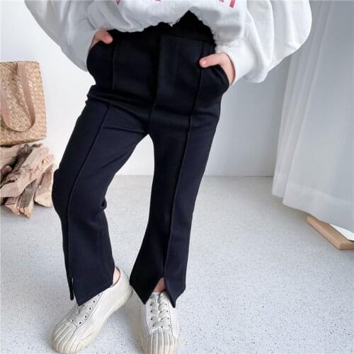 2021 Spring Korean Girl Slim-fit Flared Pants Female Baby Front Slit Thin Straight Stretch Pants Baby Girl Casual Pencil Pants