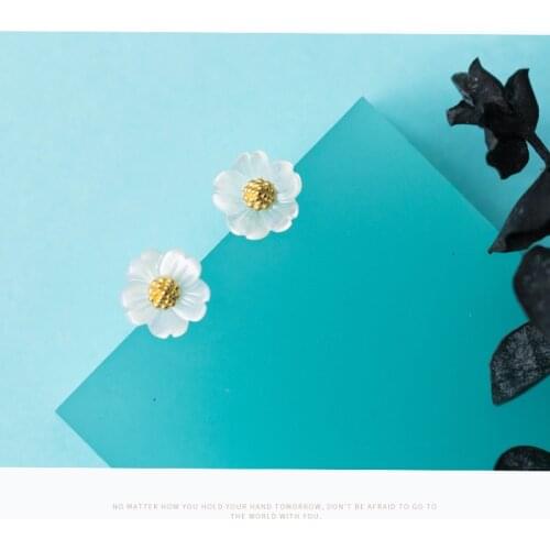 Colusiwei Real 925 Sterling Silver White Shell Flower Stud Earrings for Women Gold Color Blossom Silver 925 Jewelry Brincos