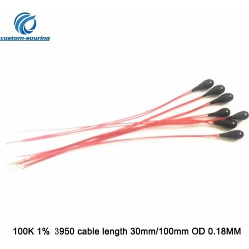 Free shipping 100pcs ntc temperature sensor 100k B3950 ntc 100k NTC sensor 1% Enameled wire NTC Thermistor 3cm 10CM OD 0.18MM