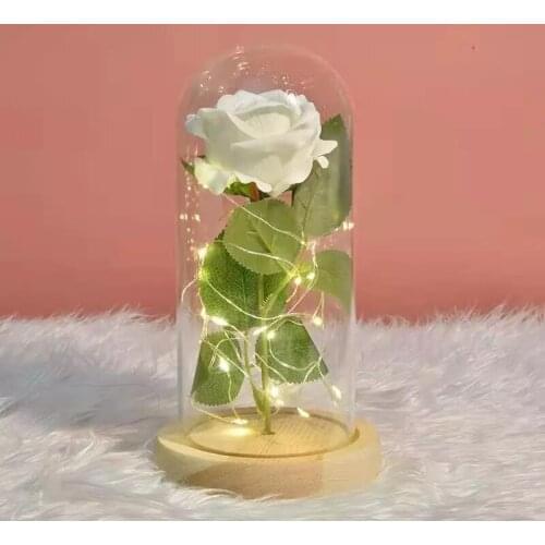 Valentines Day Eternal Rose In Glass Dome LED Lamps Christmas Gift Home Decor