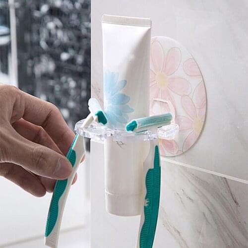 1PC Plastic Punch-free Toothbrush Holder Shaver Storage Rack Strong Suction Toothpaste Dispenser Bathroom Organizer Accessories