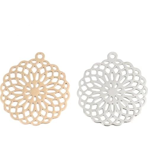 DoreenBeads 10 PCs Fashion Copper Religious Pendants Gold Silver Color Flower Hollow Jewelry DIY Findings Components 3 x 2.7cm