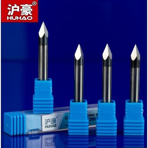 HUHAO 6mm Shank PCD Granite Stone Marble Endmills 4 Edge Milling Cutters 45 60 90 Degree CNC Tools Router Bits Engraving Knife