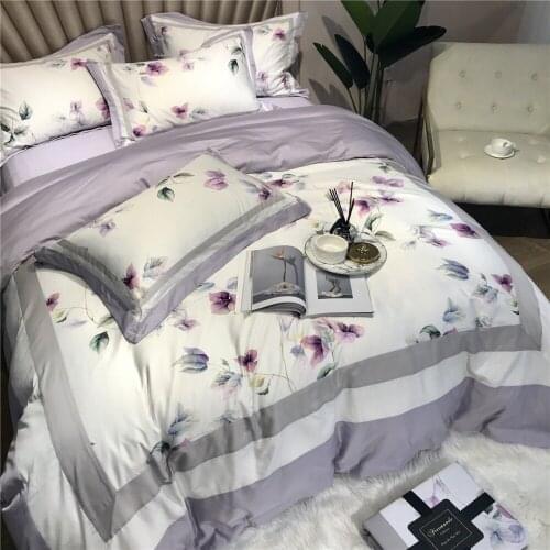 Luxury Digital Printing 60S Egyptian cotton Bedding sets Queen King Pastoral Duvet cover Bed sheet set Pillowcases 4pcs purple
