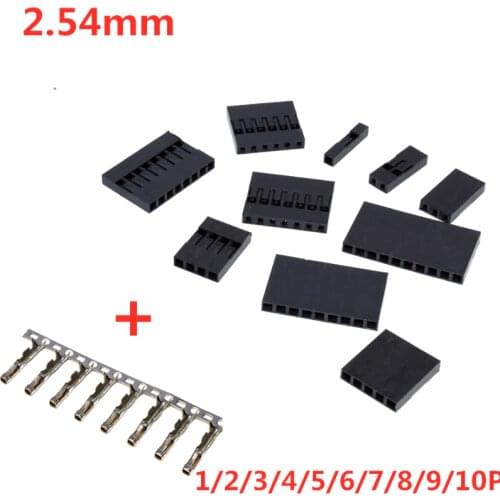 20Set 2.54mm Dupont Connector 2.54 Single Row Plastic Shell Plug 1P 2P 3P 4P 5P 6P 7P 8P 9P 10P With Female Terminal