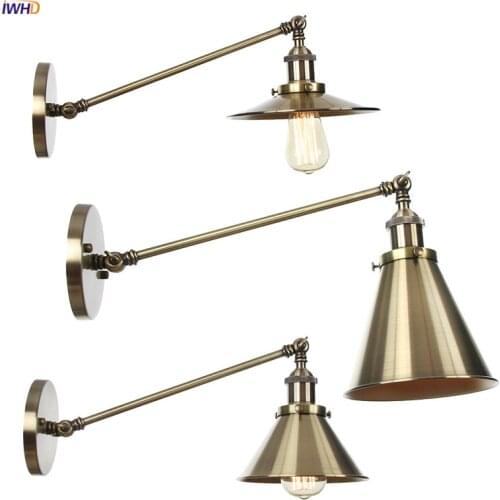 IWHD Plating Metal Retro Wall Lights For Home Lighting Loft Decor Single Swing Long Arm Wall Lamp Vintage Applique Murale LED