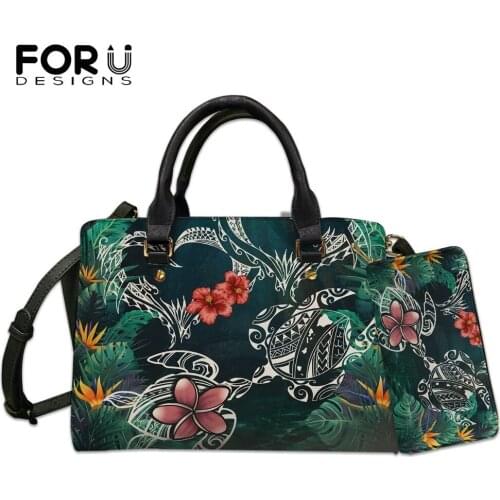 FORUDESIGNS Fashion Top-handle Bags and Wallet Set Hawaii Turtle Tropical Printing Luxury Women Brand Handbag Clutch Tote Bolsas