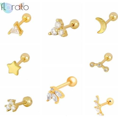 Trendy Minimalist 925 Sterling Silver Stud Earrings Mini Small Moon Star Gold Color Earrings For Women Student Teen Jewelry Gift