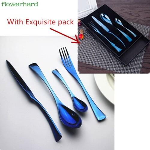 4Pcs/set Home Blue Stainless Steel Cutlery Set Mirror Polishing Steak Knife Table Fork Teaspoons Tableware Dinnerware Set