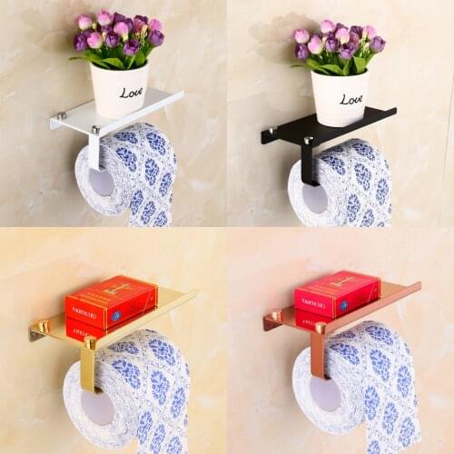 Wall Mount Toilet Paper Holder With Phone Shelf 304 Stainless Steel Toilet Paper Roll Holder Tissue Holder Bathroom Accessories