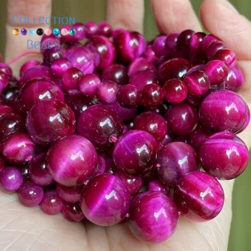 Natural Fuchsia Tiger Eye Stone Spacer Loose Round Beads For Jewelry Making 4-12 mm Diy Bracelets Accessories Wholesale 15"