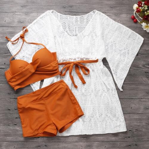 2021 Women Push Up Three Piece Bikini Set Swimsuit Summer Sexy Bathing Suit Swim Beach Wear Biquinis Plus Size Swimming Suits