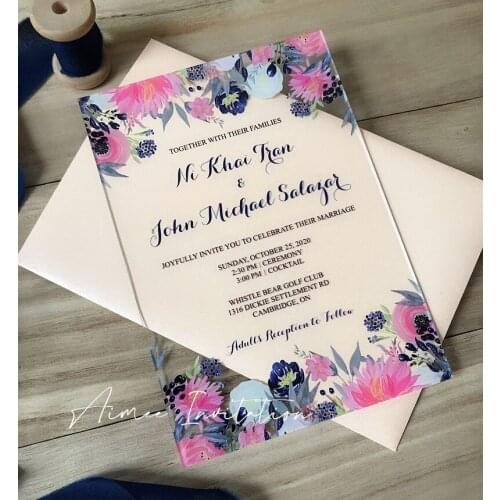 New Arrival Navy Pink acrylic wedding invitation