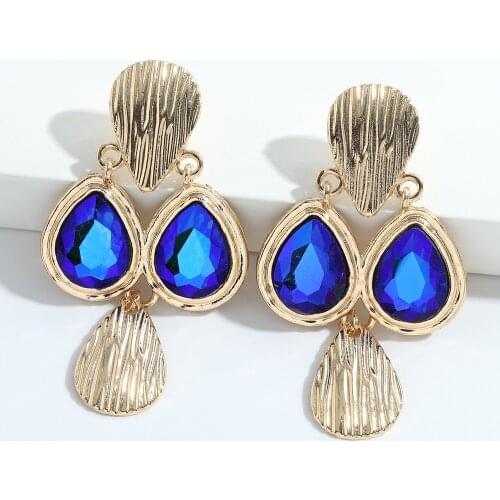 Vedawas New Fashion Long Colorful Crystal Metal Flower Dangle Drop Earrings High-Quality Stone Jewelry Accessories For Women