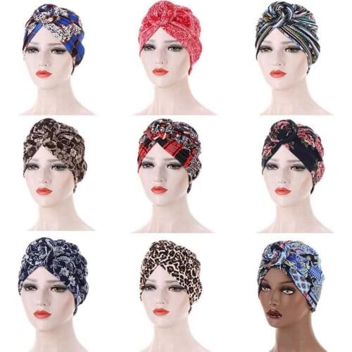 New Indian Arab Wrap Women Head Scarf Turban Caps Trendy Printed Hijab Bonnet Bohemian Ethnic Inner Hijabs for Cap Muslim Beanie