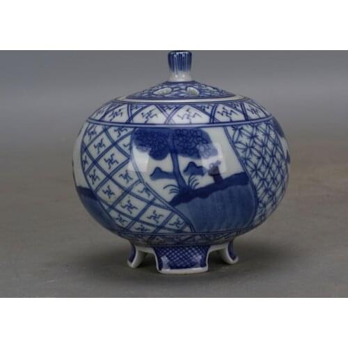 Qing Dynasty Official Kiln Handmade Porcelain Blue And White Wuliang Dapu Incense Burner