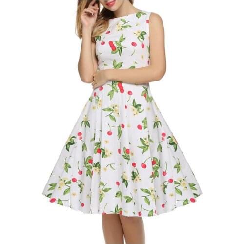 White cherry sleeveless word Heiben wind retro printing large ponceau princess dress sweep section dress G27