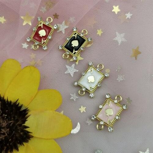 10pcs 13*21MM Diy gold alloy metal enamel playing card poker charms Double crane pendant for bracelet earring Findings F650