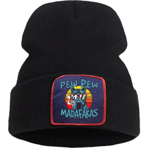 Casual Fashion Flexible Hat Unisex Hot Sale Knitted Hats Cartoon Pew Pew Madafaka Beanie Caps Wool Thick Ski Warm Hedging Cap