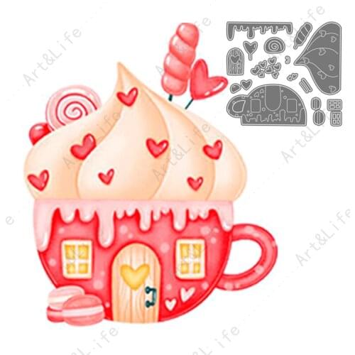 Pink Ice Cream House Cup New Metal Cutting Dies for Scrapbooking Stencils Album Knife Mold for Paper Cards Embossing Cut Die