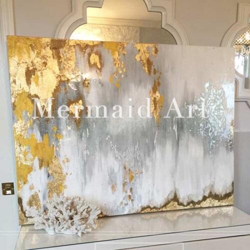 Hand Painted High Modern Abstract Oil painting Wall Art Gold rust,Gray,White,Sil Oil Painting Canvas Living Room Artwork