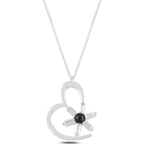 Silver 925 Sterling Heart Baget Zircon Cubic Zirconia Necklace