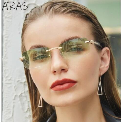 Retro Small Rectangle Sunglasses Women Fashion Rimless Square Sun Glasses Women Luxury Brand Gradient Lens Frameless Men Eyewear