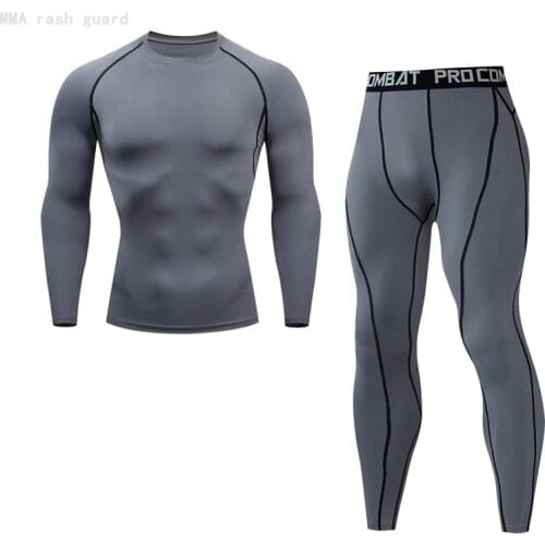 S-4XL Sports Underwear Men Compression MMA Workout Clothes Base Layer Long Sleeve Leggings 2 Piece Tracksuit Men Running Set 4xl
