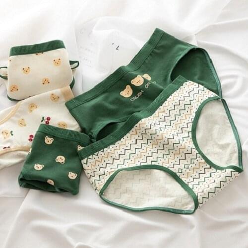 Cartoon Bear Dots Stripe Cotton Panties Womens Underwear Low-Rise Sports Briefs Breathable Seamless Panty For Girls Lingerie