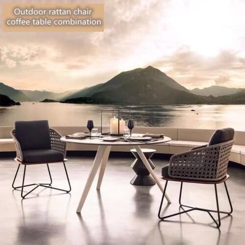 Outdoor table and chair courtyard outdoor rattan chair coffee table combination balcony Nordic marble dining table and chair