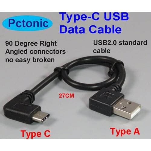 PCTONIC elbow Type-C USB to USB-A male bending USB3.1 Male 90 Degree Right Angled connector short 30cm for Power bank cable