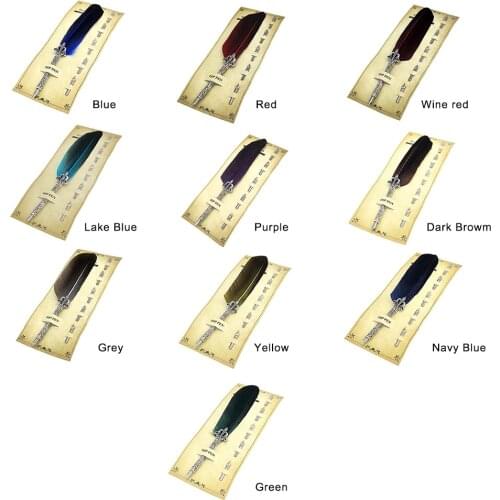 Vintage Calligraphy Feather Dip Pen Gift Box+Nib Writing Ink Quill Fountain Pen for School Office Work Decoration