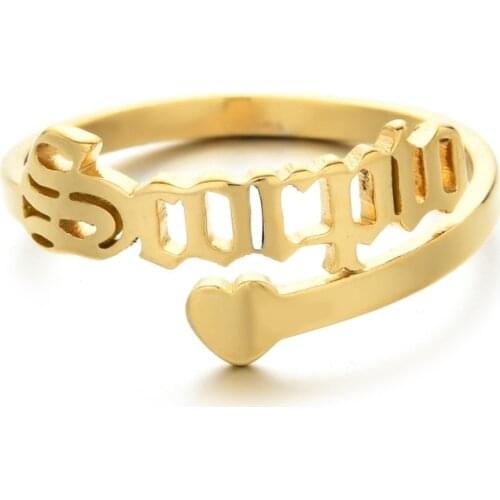 Vintage Adjustable Charm Heart Zodiac Rings for Best Friends Birthday Gift Stainless Steel Scorpio Open Finger Rings Jewelry