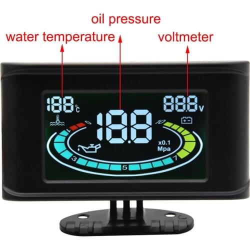 3in1 LCD digital truck car oil pressure gauge voltmeter water temperature gauge + oil press sensor 10mm npt1/8 12V 24V Universal