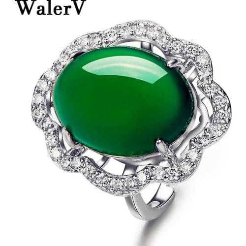 WalerV New Fashion High Quality Jewelry Ring for Women Set Oval Green Crystal Stone Ring Color Zircon Ring Finger Gifts